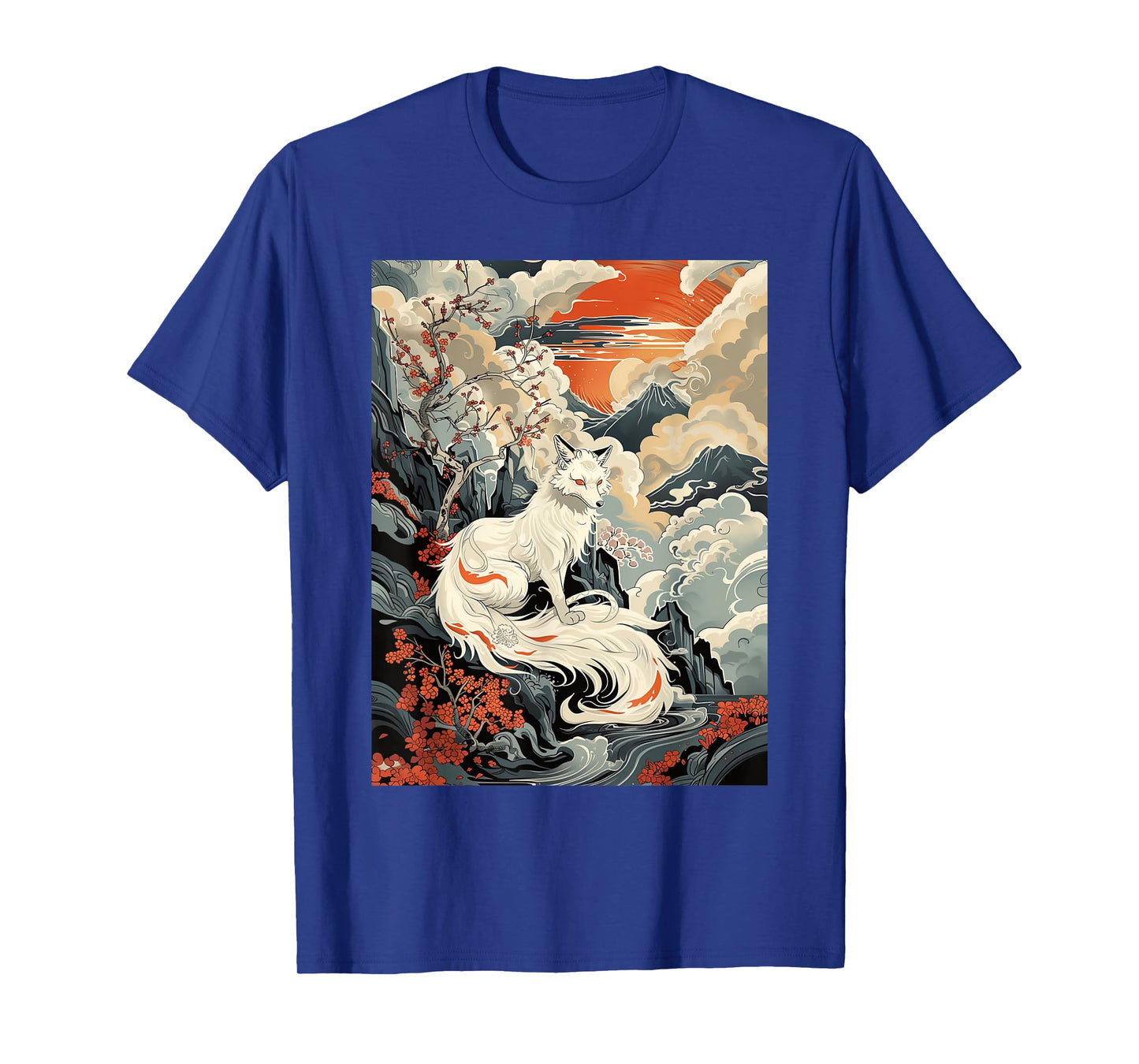 Vintage Japanese Woodblock Art Of Nine Tails Fox Kitsune Art T-Shirt