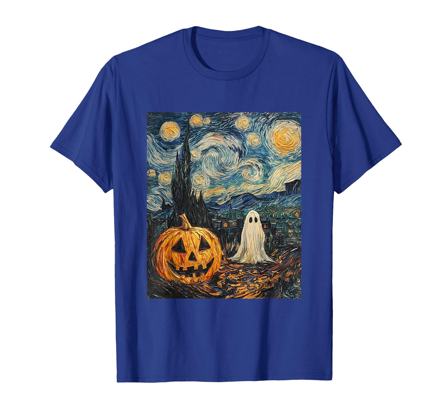Pumpkin Ghost Graphic - Van Gogh Style - Starry Night T-Shirt
