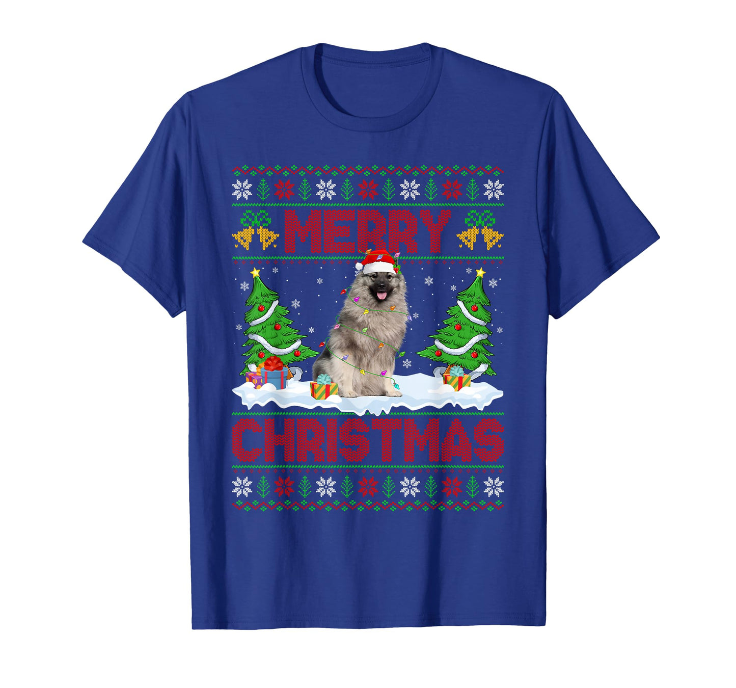 Keeshond Dog Christmas Ugly Sweater Funny Santa Hat Dog Xmas T-Shirt