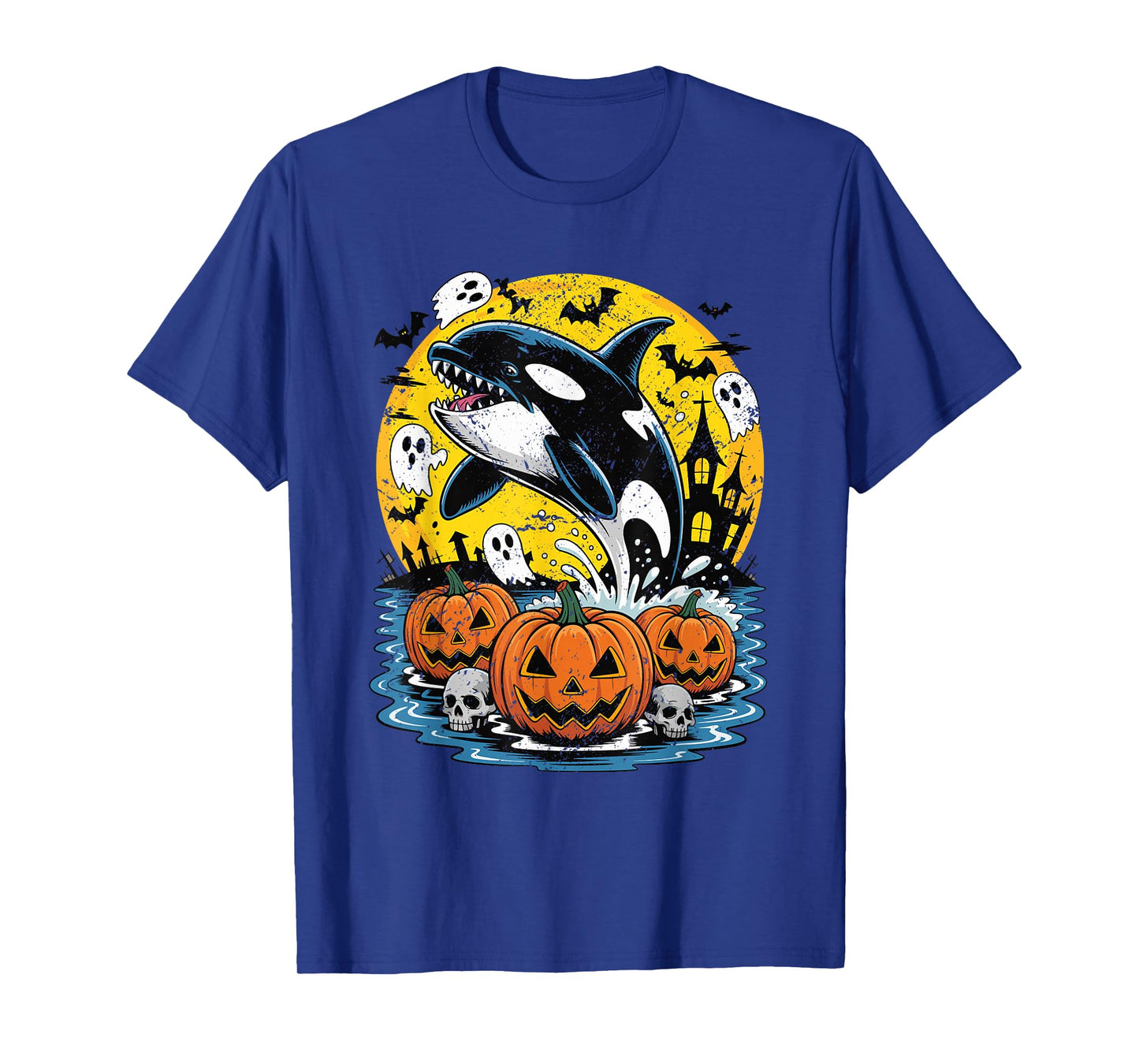 Halloween Scary Orca Whale Pumpkins Ghosts T-Shirt