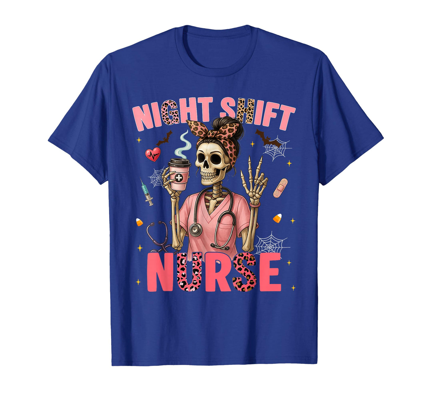 RN ICU Night Shift Nurse Skeleton Halloween Costumes Womens T-Shirt
