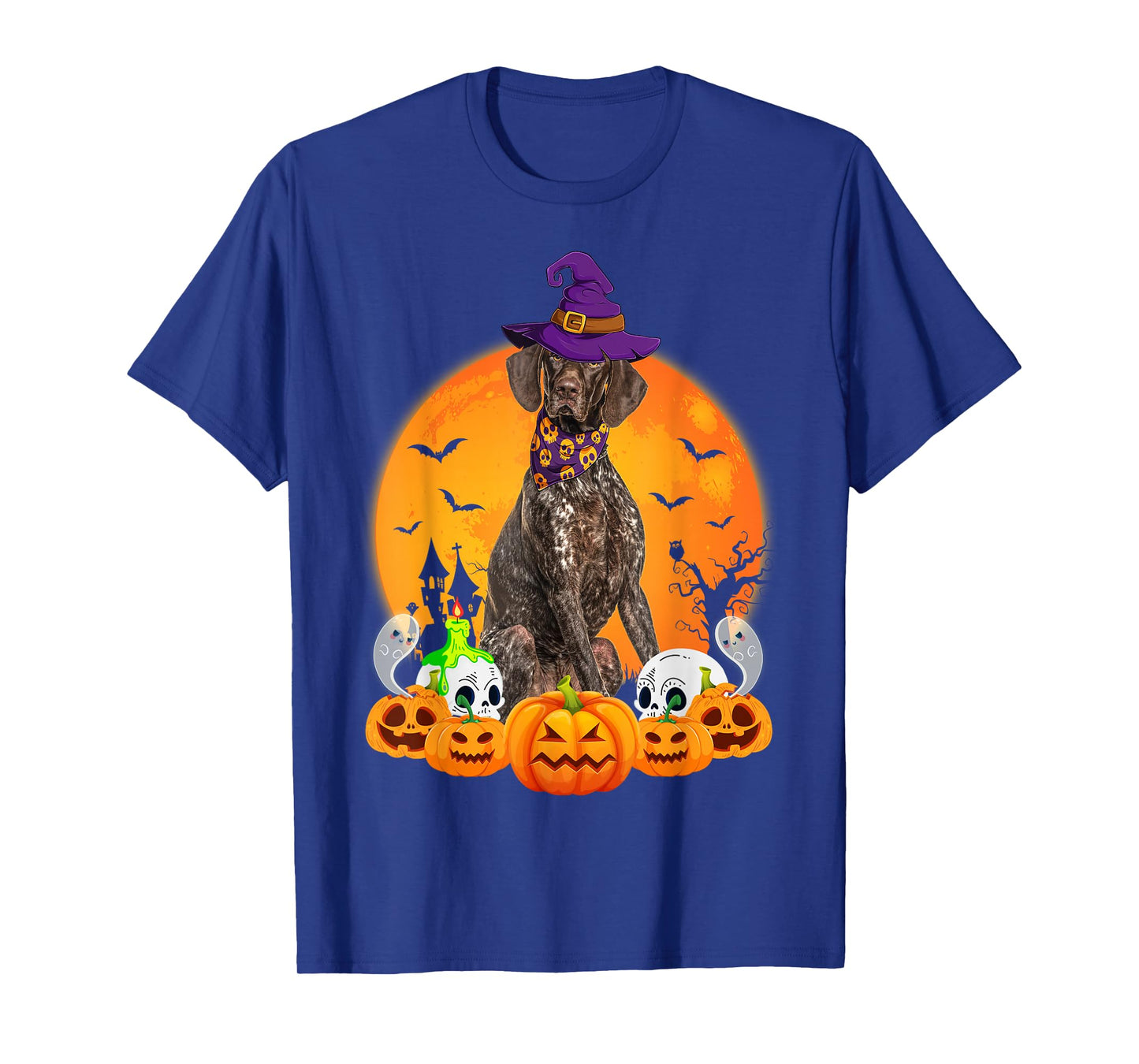 Pumpkin Skull Witch German Shorthaired Pointer Dog Halloween T-Shirt