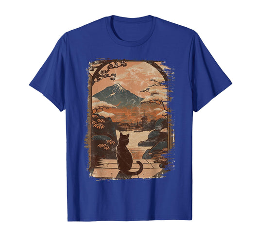 Japanese Cat with Landscape and Mountain T-Shirt