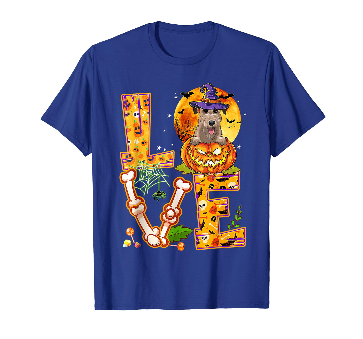 Love Irish Wolfhound Witch Pumpkin Scary Halloween Dog T-Shirt
