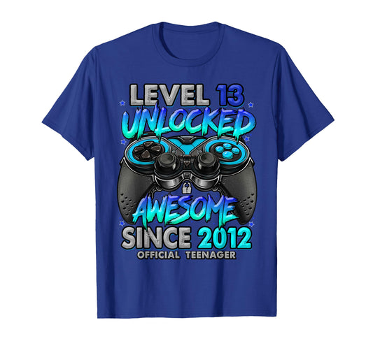 Level 13 Unlocked Awesome Since 2012 13th Birthday Gaming T-Shirt