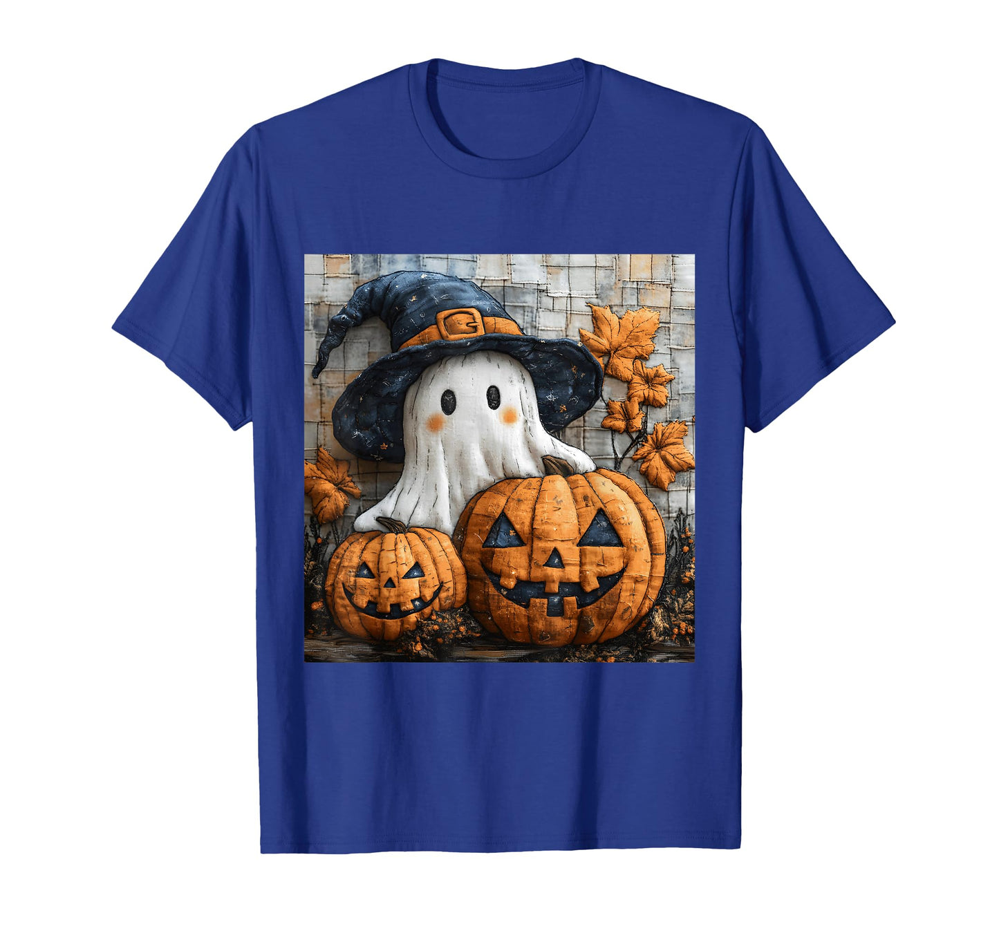 Funny Ghost Pumpkin Cute Halloween Patchwork Art T-Shirt