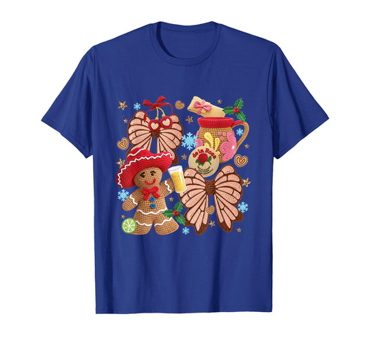 Mexican Gingerbread Retro Conchas Faux Yarn Christmas T-Shirt