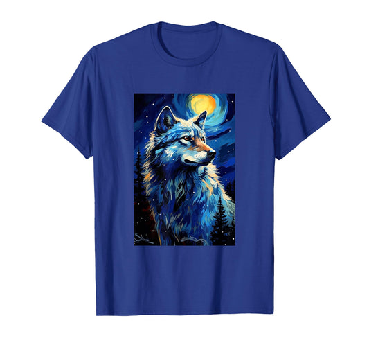Wolf Wolves - Van Gogh Style - Starry Night T-Shirt