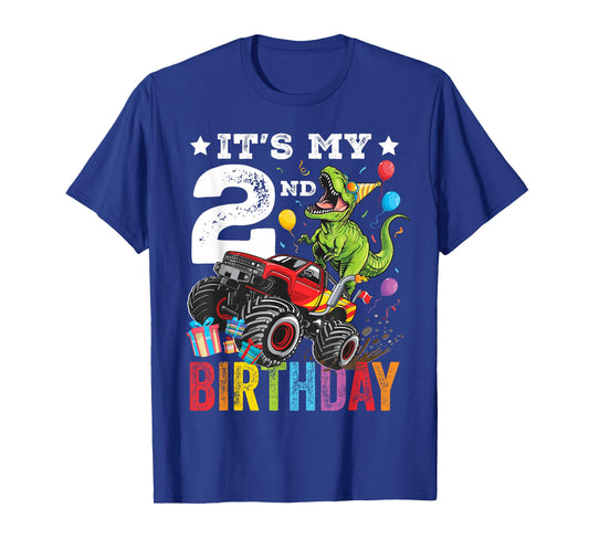 Two 2nd Birthday Dinosaur Monster Truck T-Shirt