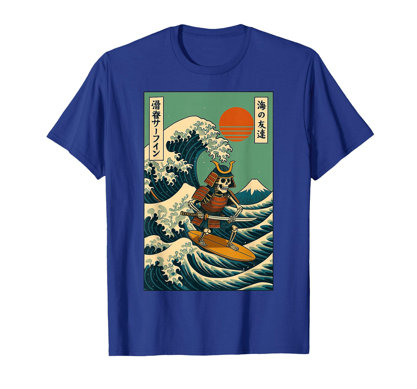 Skeleton Samurai Surfing Japanese Wave T-Shirt