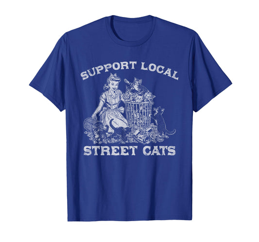 Support Local Street Cats - Retro Lady with Stray Kittens T-Shirt
