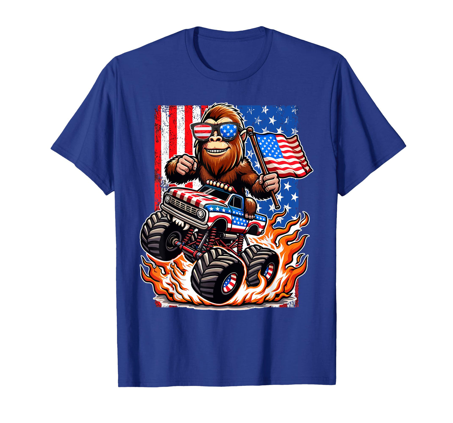 Bigfoot Monster Truck 4th of July Funny Patriotic USA Flag T-Shirt