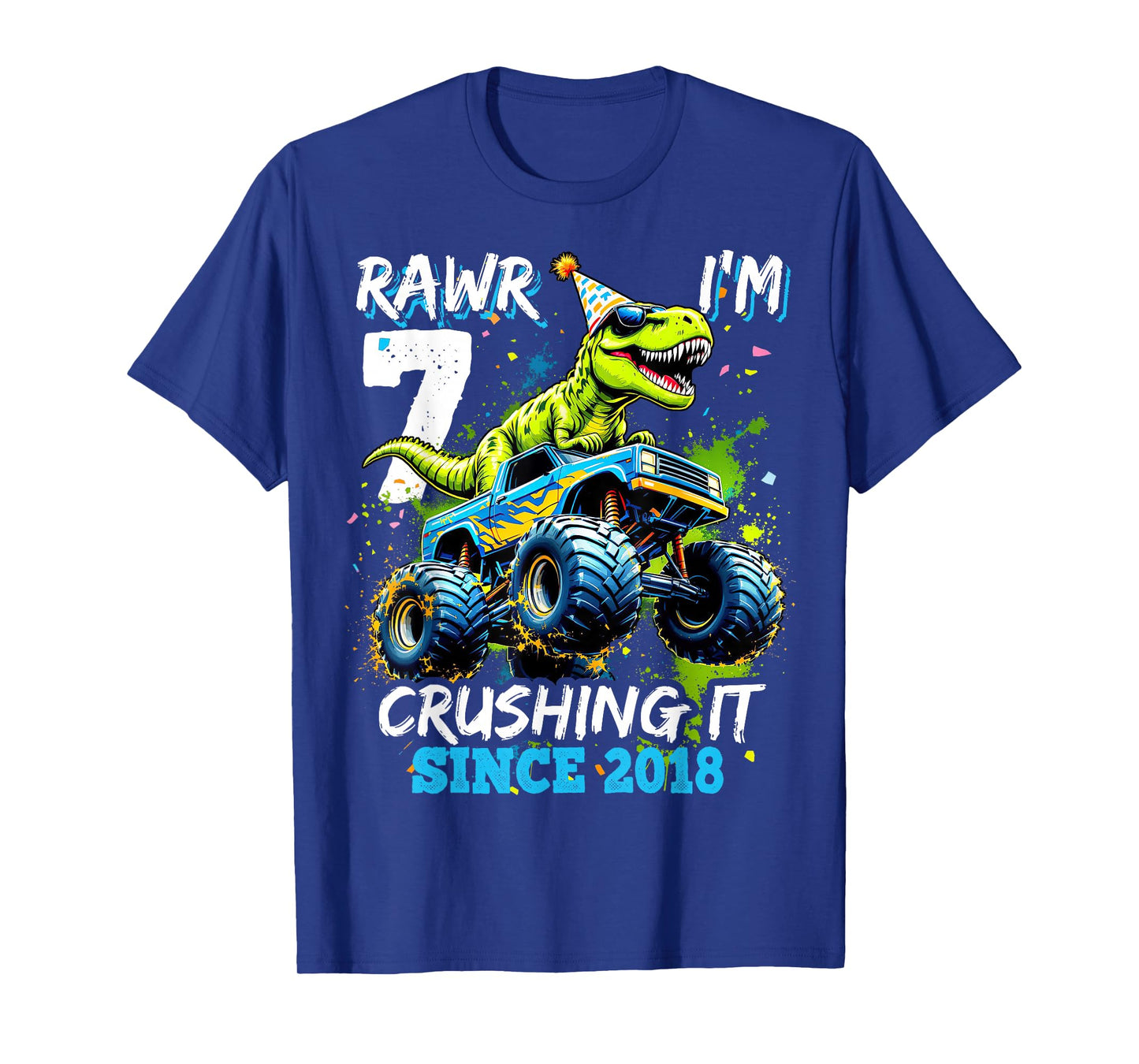 7th Birthday Monster Truck Dinosaur Party Boys Rawr I'm 7 T-Shirt