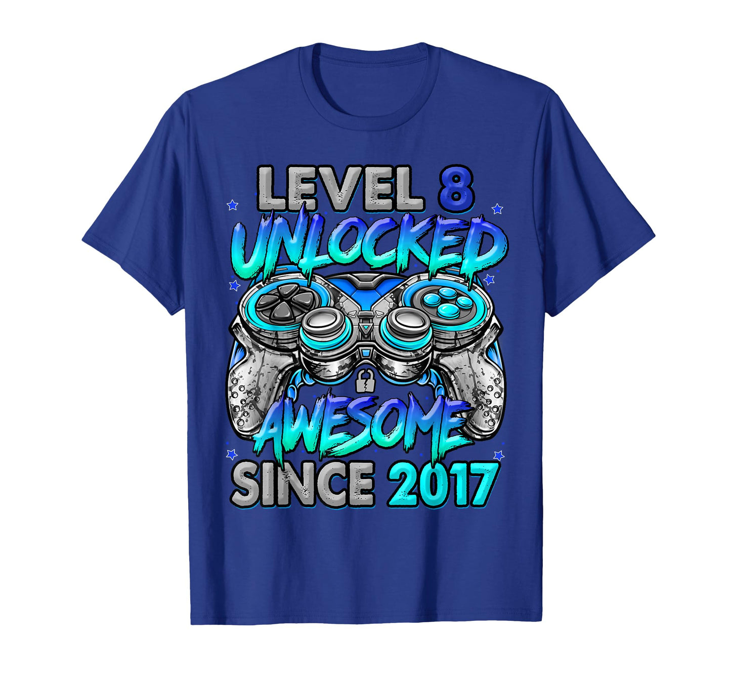 Level 8 Unlocked Awesome Since 2017 8th Birthday Gaming T-Shirt