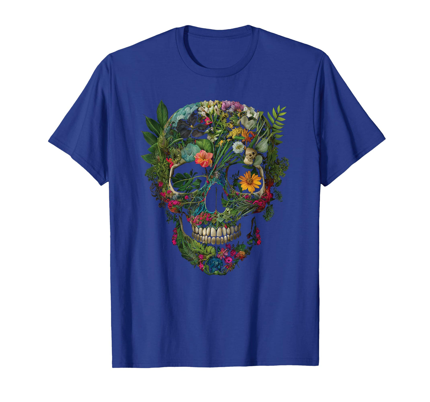 Haunted Botanical Garden Human Skull With Flowers And Plants T-Shirt