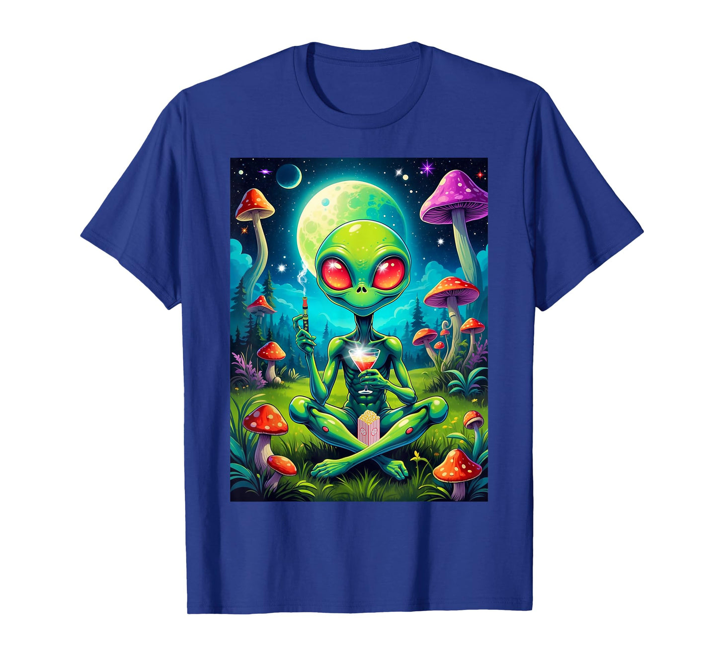 Psychedelic Alien Bong Voyage Vaping with Martini T-Shirt