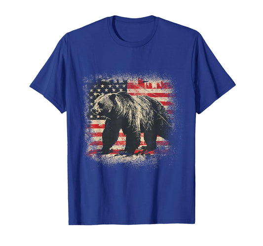 Vintage Grizzly Bear Distressed Patriotic American Flag T-Shirt