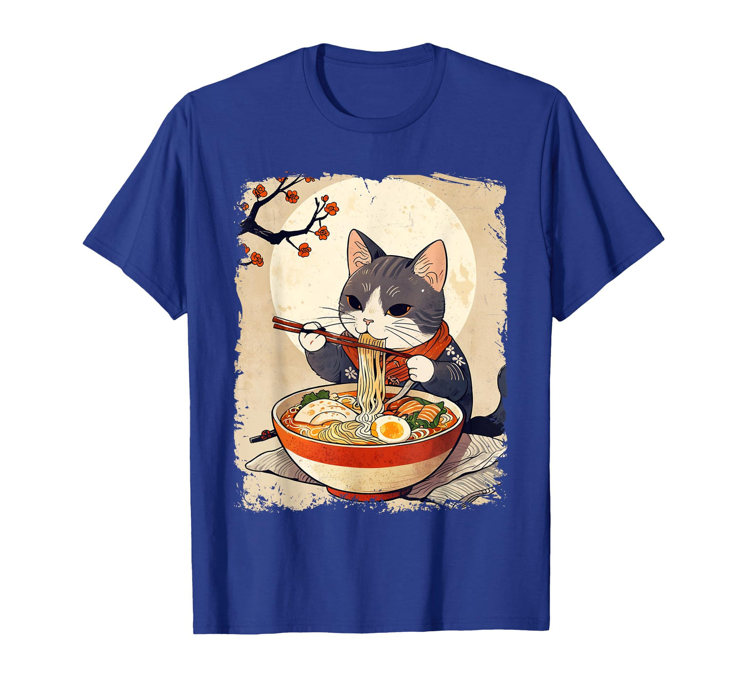 Kawaii Cat Eating Ramen Japanese Anime Ukiyo-e Funny Graphic T-Shirt