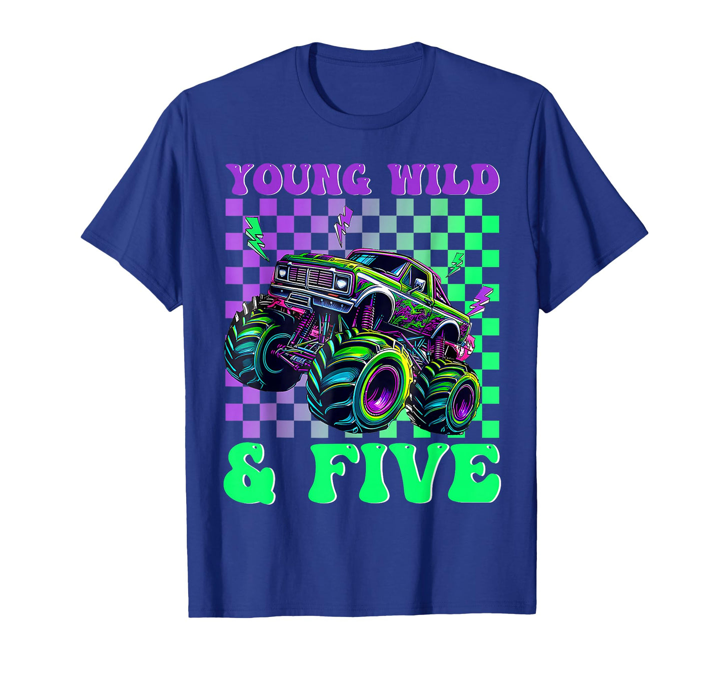 Kids 5th Birthday Boy Monster Truck Young Wild and Five T-Shirt