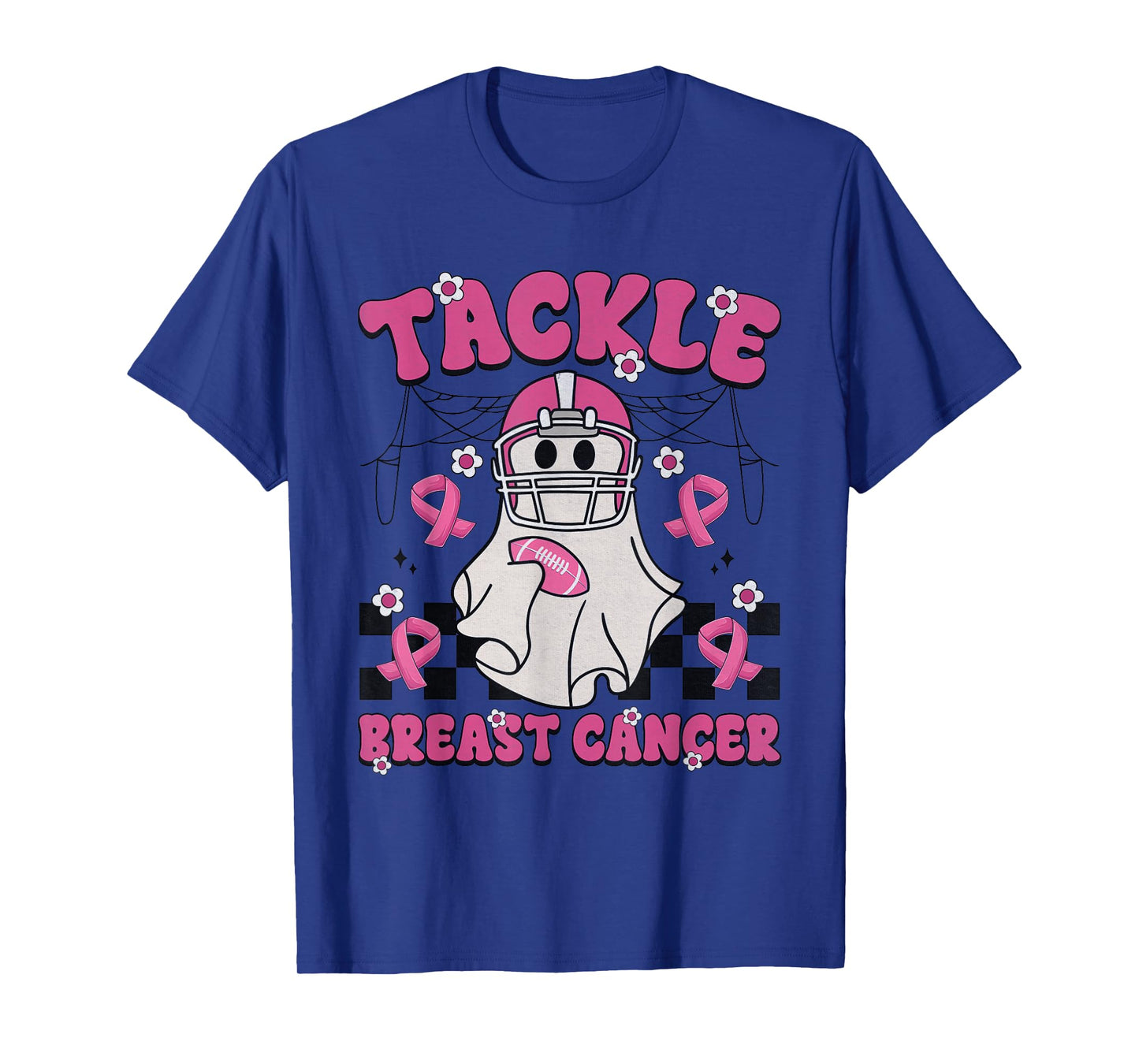 Tackle Breast Cancer Football Funny Ghost Pink Halloween T-Shirt