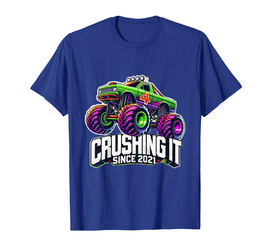 Kids Crushing It Since 2021 Colorful Monster Truck 4 years old T-Shirt