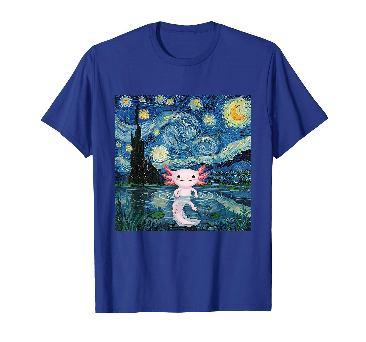 Adorable Axolotl Kawaii Van Gogh Style Starry Night Graphic T-Shirt