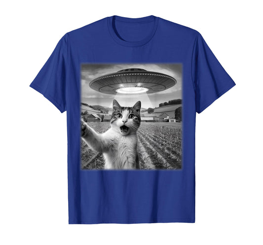 Cat Selfie With Alien UFO Funny Cat Meme For Men Women Kid T-Shirt