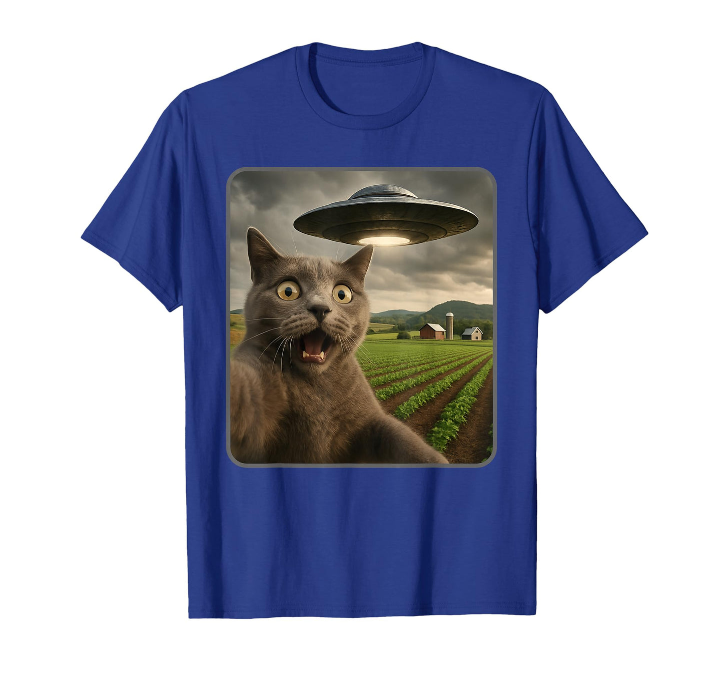 Funny Cat Selfie with UFO Alien Meme T-Shirt
