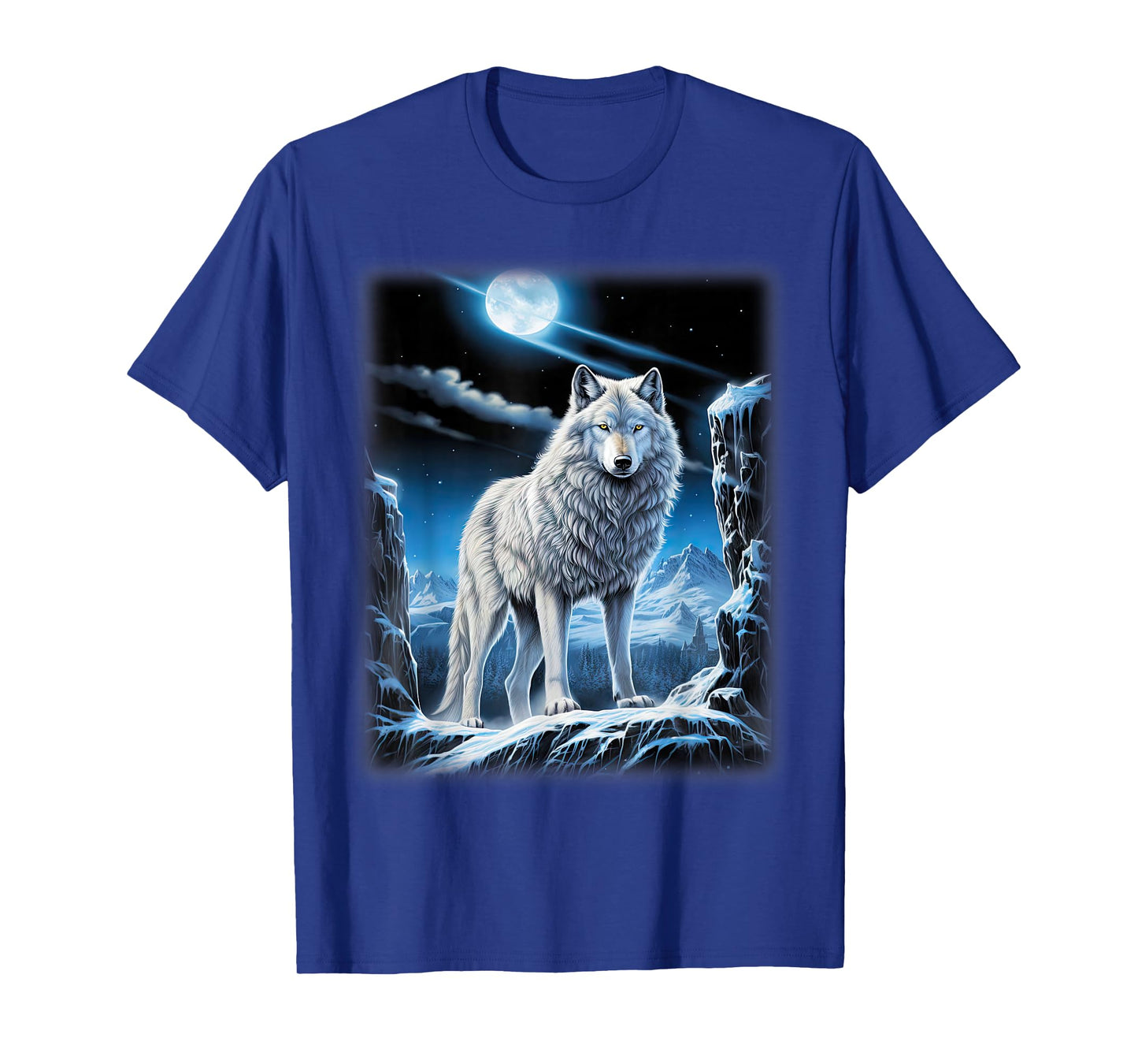 White Wolf standing on a snowy hill Forest Fantasy Nature T-Shirt