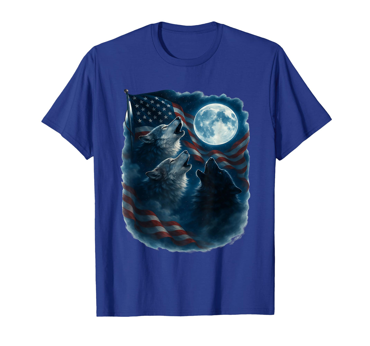 3 Wolf Howling At The Moon US Flag Wildlife Wolves Lovers T-Shirt