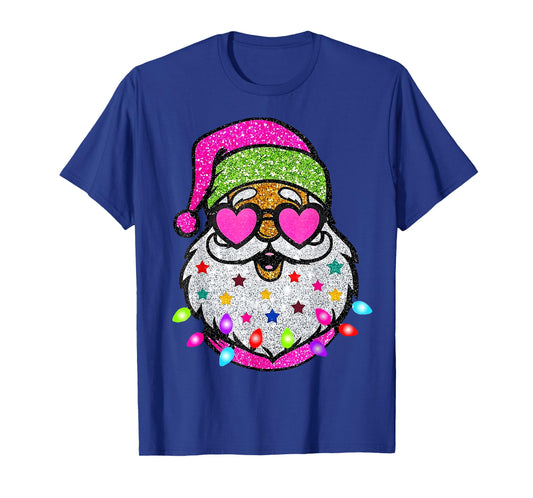 Cute Santa With Sunglasses Christmas Lights Pink Santa T-Shirt