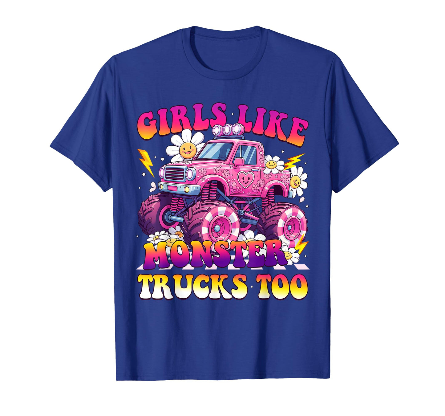 Pink Monster Truck Groovy Girls Like Monster Trucks Too T-Shirt