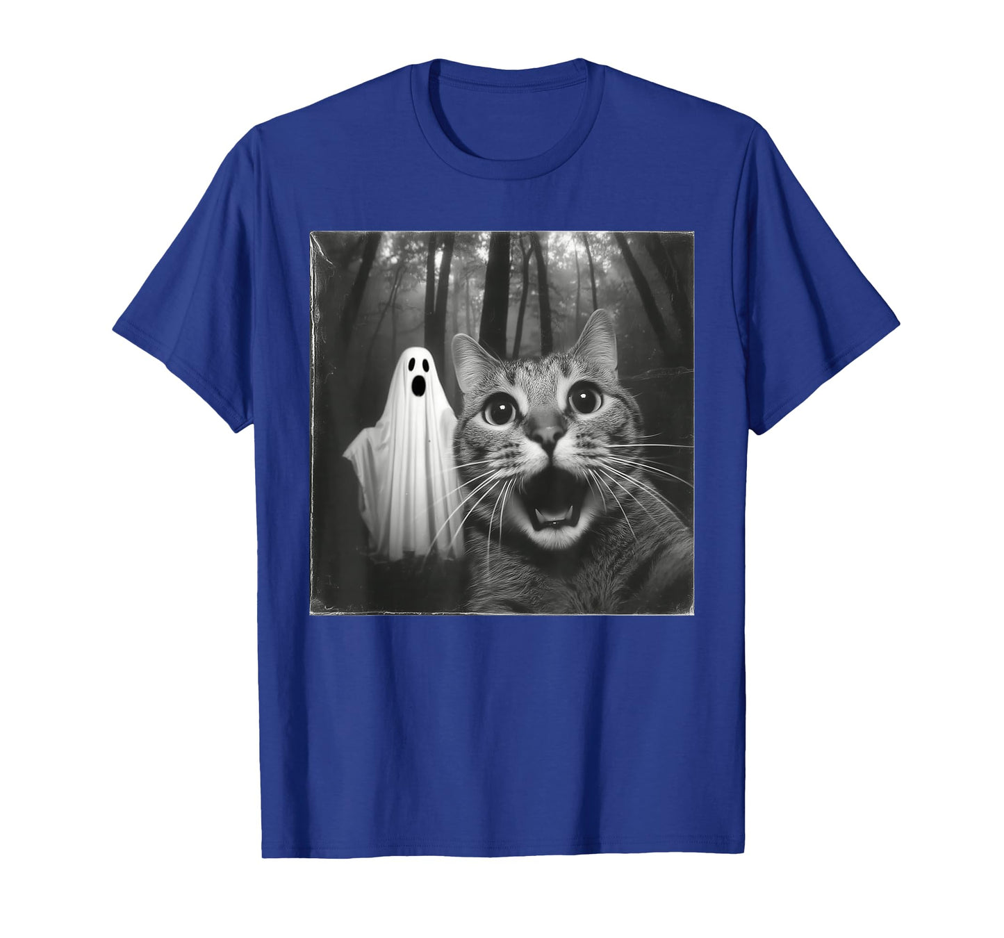 Funny Surprised Scared Cat Selfie with Ghost Halloween Lover T-Shirt