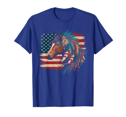 American Flag Horse Riding Tshirt Women Country Patriot USA T-Shirt