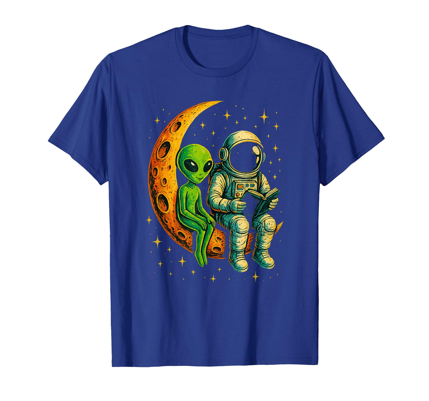 Astronaut Reading Book to Alien Moon Space T-Shirt