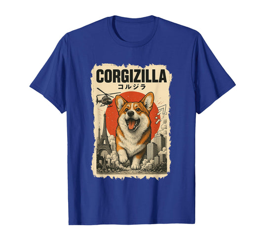 CorgiZilla Parody Japanese Art Vintage Corgi Dog Mom Dog Dad T-Shirt for Men Women Kids