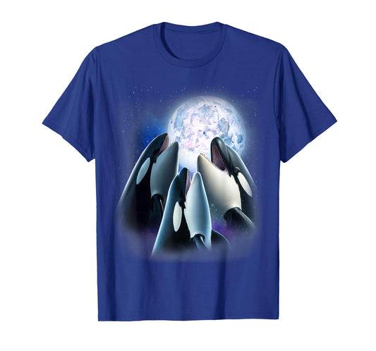 3 Orcas Howling At The Moon Funny Killer Whale Orca Lover T-Shirt