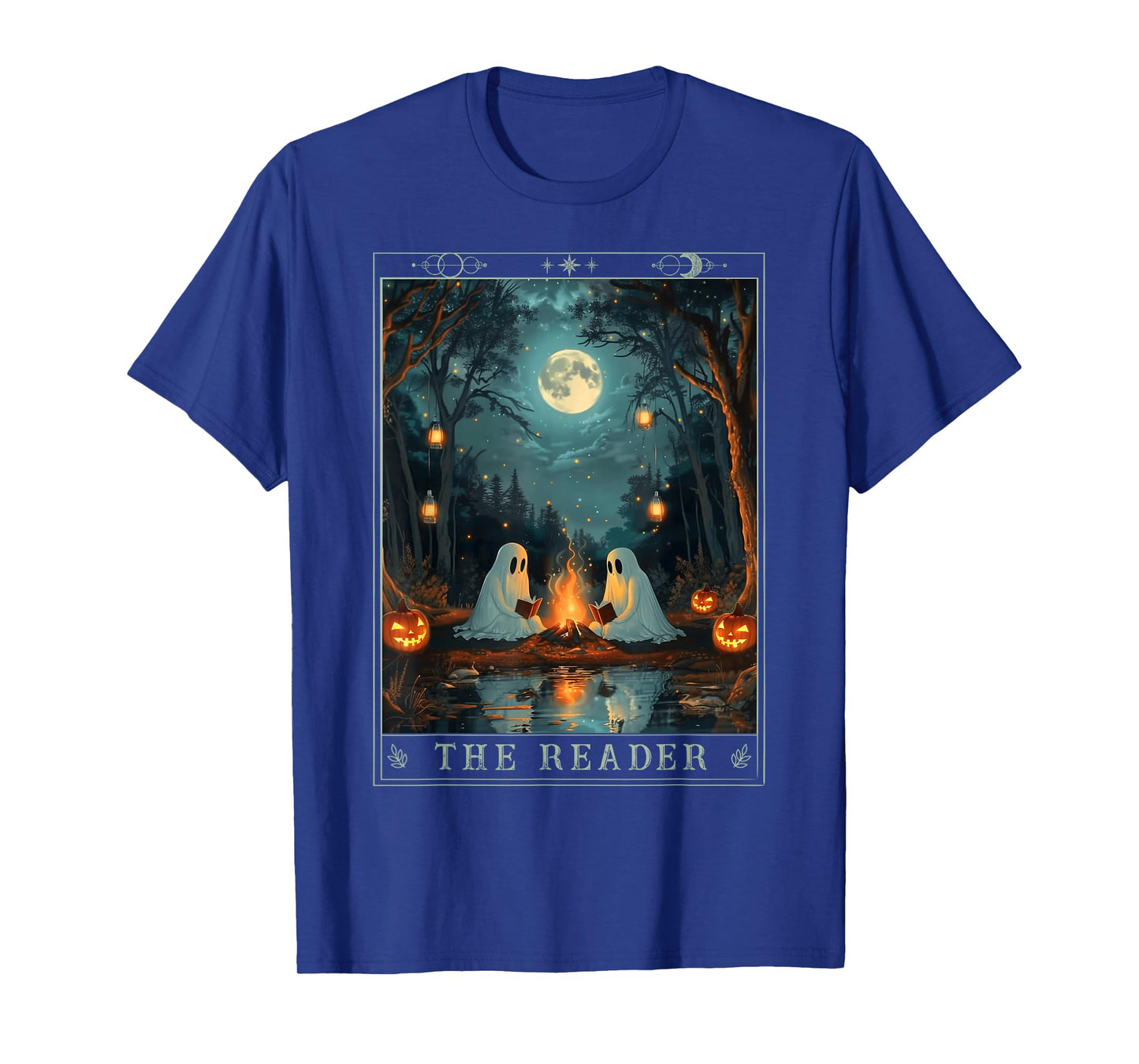 The Reader Bookish Cute Spooky Ghost Reading Book Tarot Card T-Shirt