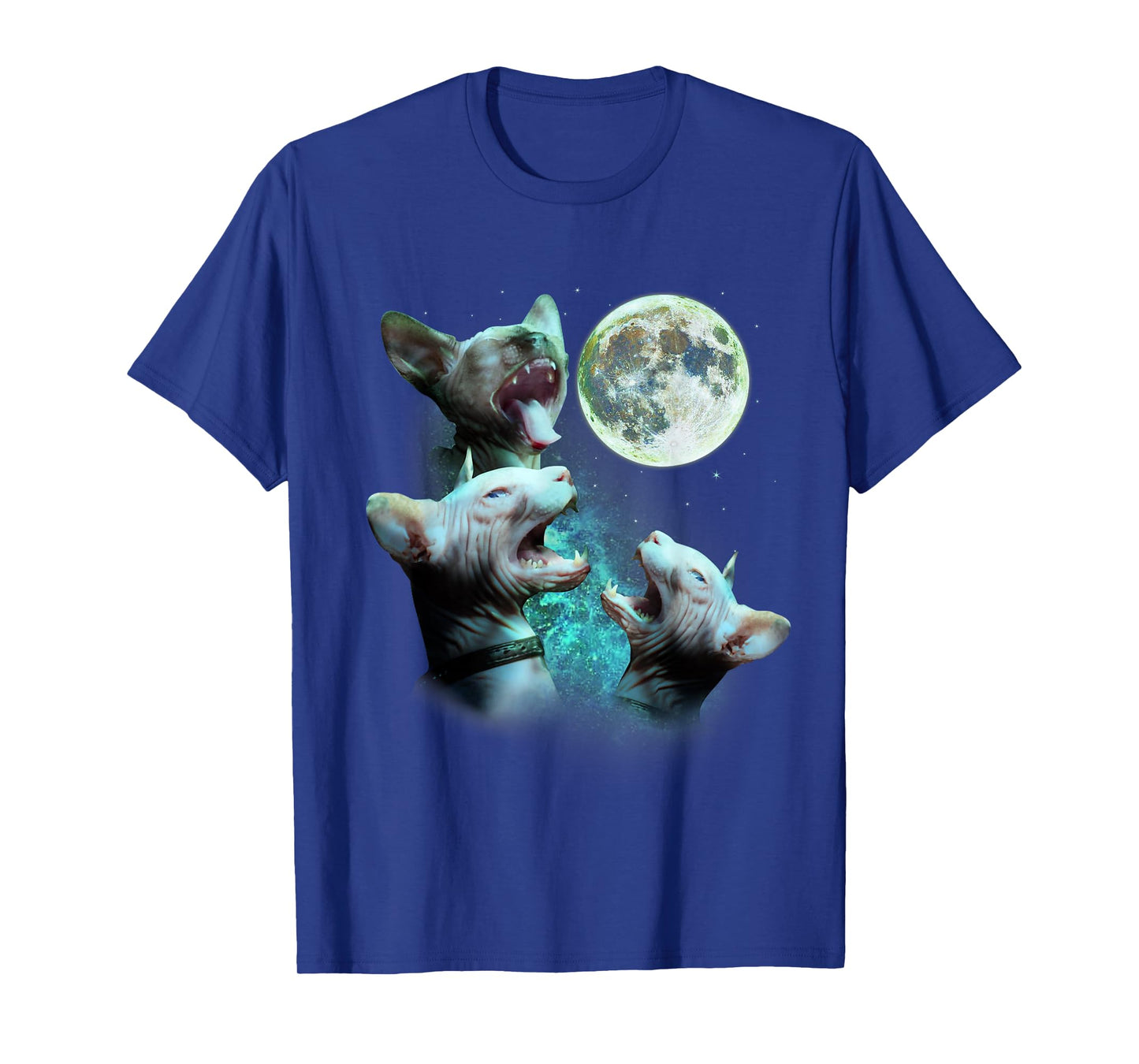 Three Hairless Sphynx Cats Howl At Moon 3 Wolfs Funny Parody T-Shirt