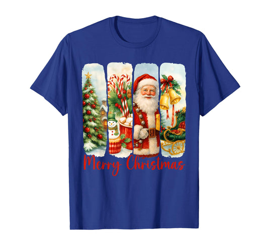 Merry Christmas Tree Santa Claus Matching Holiday Women Kids T-Shirt