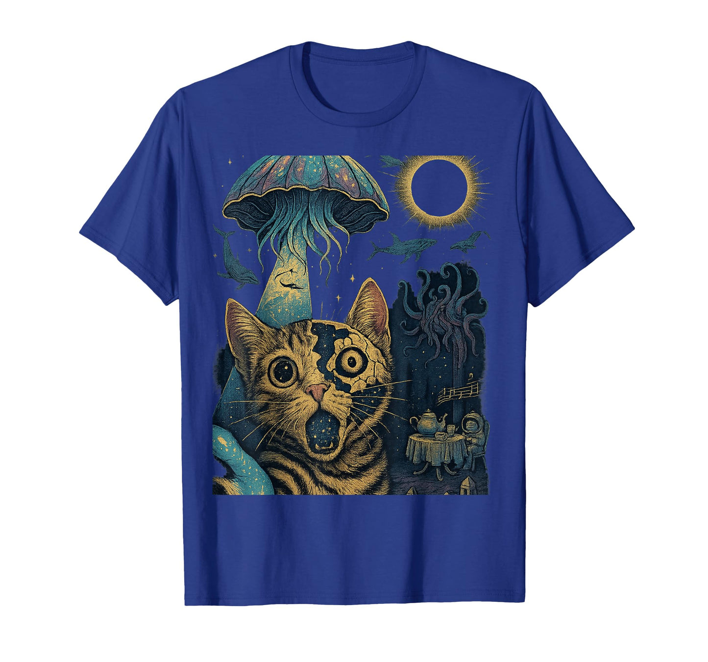 Cat Selfie Fractured Face Jellyfish UFO Astronaut Frogs T-Shirt for Men Women