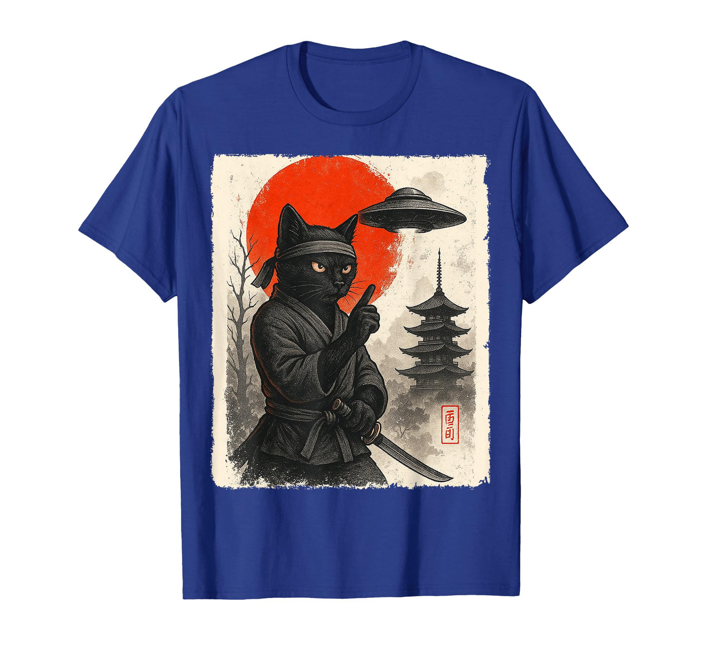 Samurai Ninja Cat Warrior UFO Japanese Anime Gifts Funny Cat T-Shirt