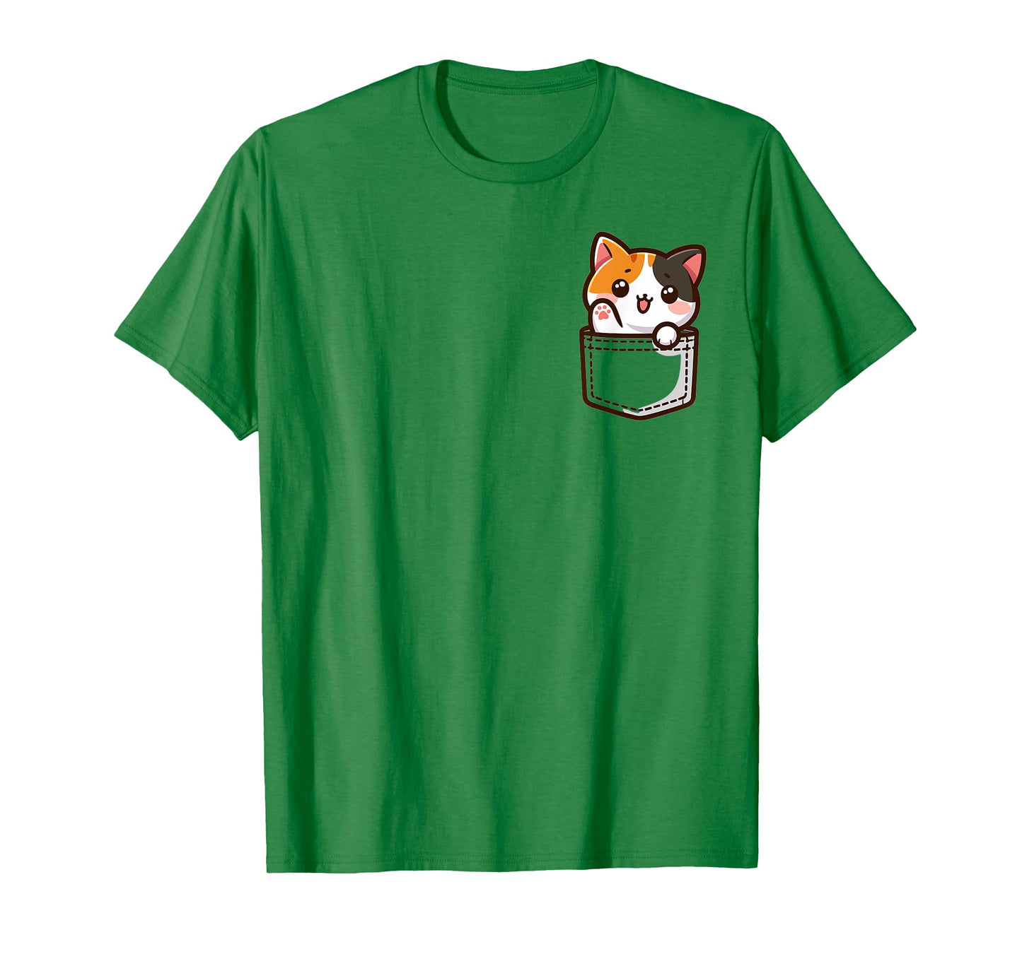 Adorable Chibi Japanese Pocket Kawaii Calico Cat Men Women Kids T-Shirt