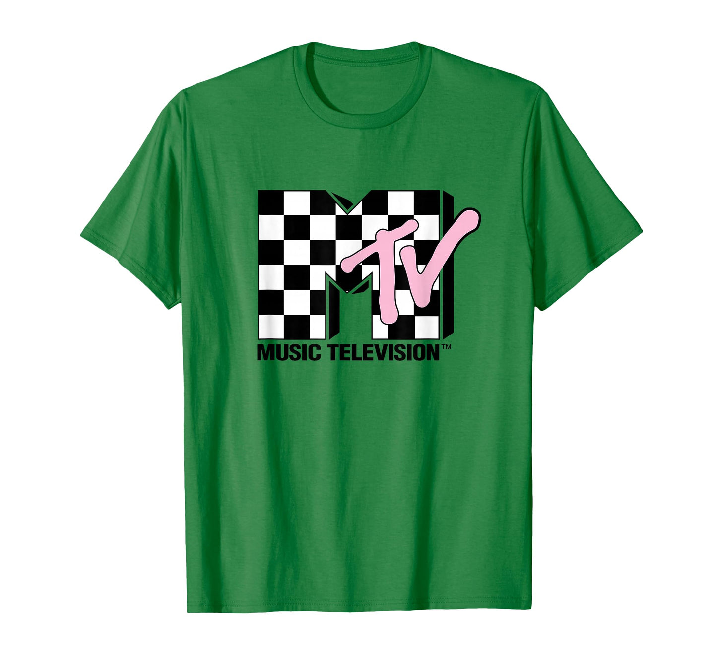MTV Music Television Retro 80's Pink Neon Checkerboard Logo T-Shirt