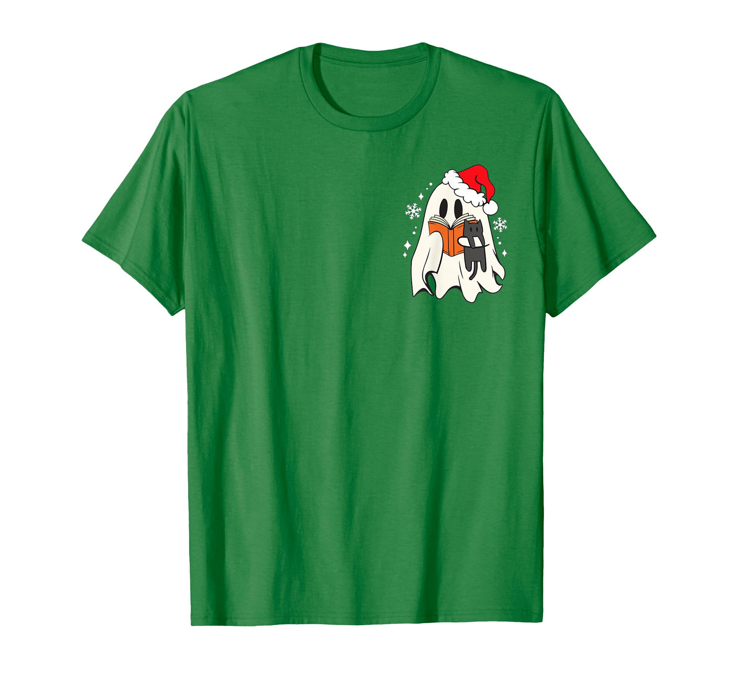 Retro Ghost Reading Book With Cat Bookish Club Christmas T-Shirt for Men Women Kids