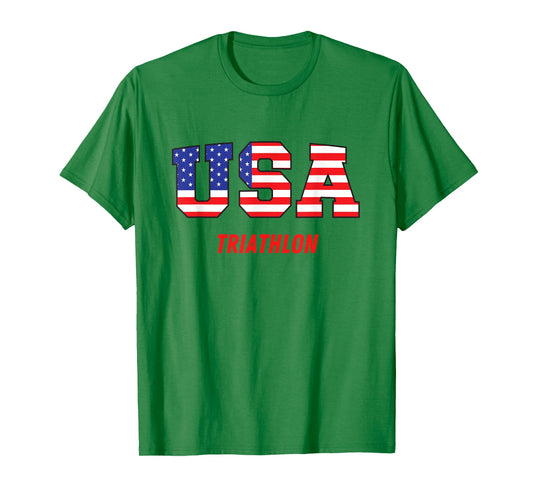 Triathlon USA Go Team Sport Patriotic American Flag T-Shirt