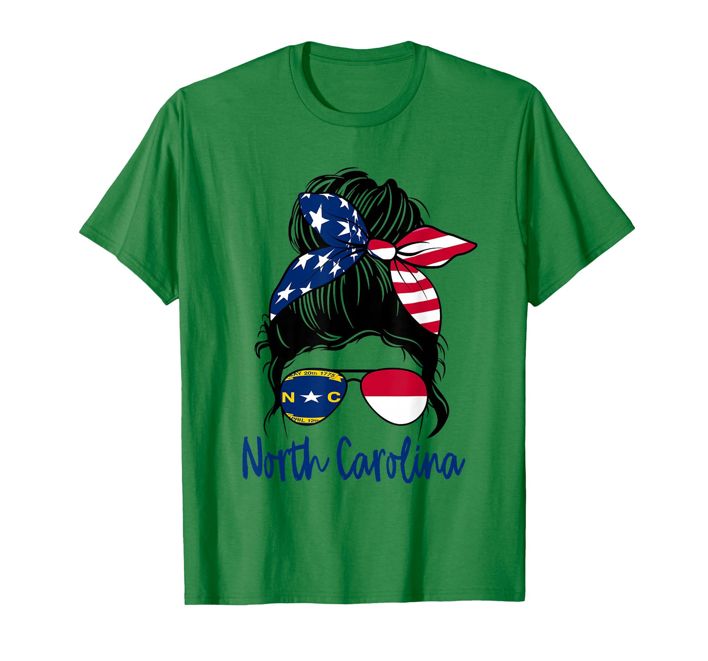 North Carolina Flag Messy bun Girl Patriotic Southern Pride T-Shirt