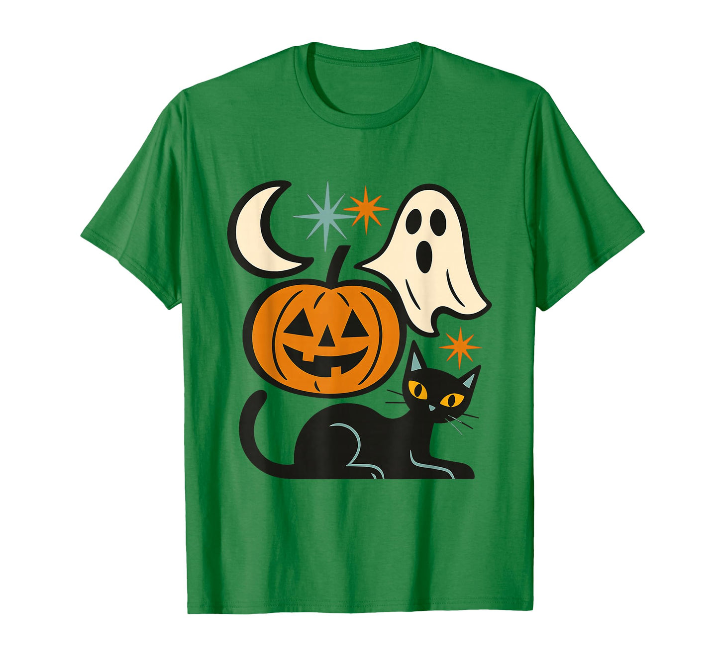 Spooky Cute Retro Halloween Cat Ghost Pumpkin Moon Design T-Shirt