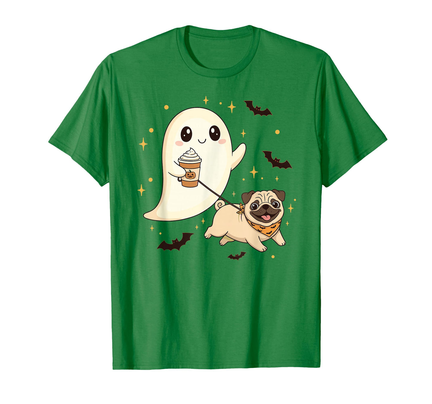 Cute Ghost Walking Dog Pug Coffee Halloween Costume T-Shirt