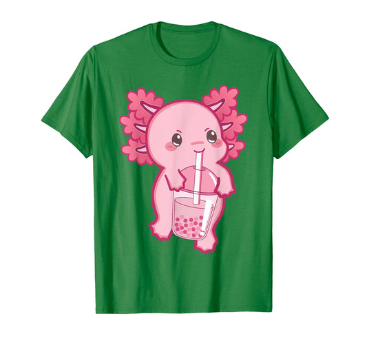 Kawaii Axolotl Boba Bubble Tea Teen Girl Kids Japanese Anime T-Shirt